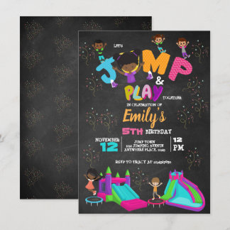 Jump Birthday Bounce Trampolin farbig Einladung