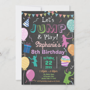 Jump Birthday Chalkboard Kid Trampolin Party Einladung