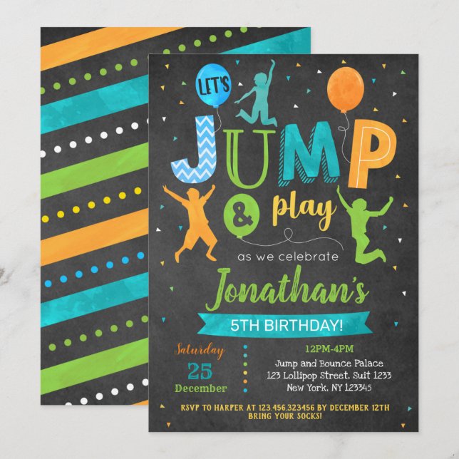 Jump Birthday Einladung Bounce Trampolin Party  (Vorne/Hinten)