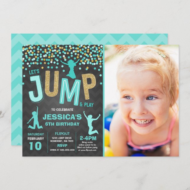 Jump Birthday Einladung Jump Trampolin Party (Vorne/Hinten)