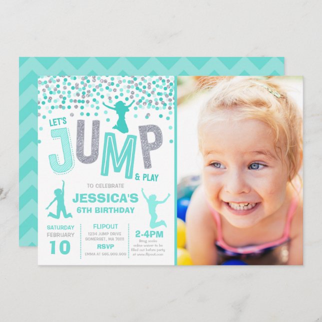 Jump Birthday Einladung Jump Trampolin Party (Vorne/Hinten)