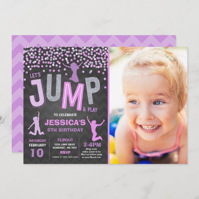 Jump Birthday Einladung Jump Trampolin Party (Vorne/Hinten)