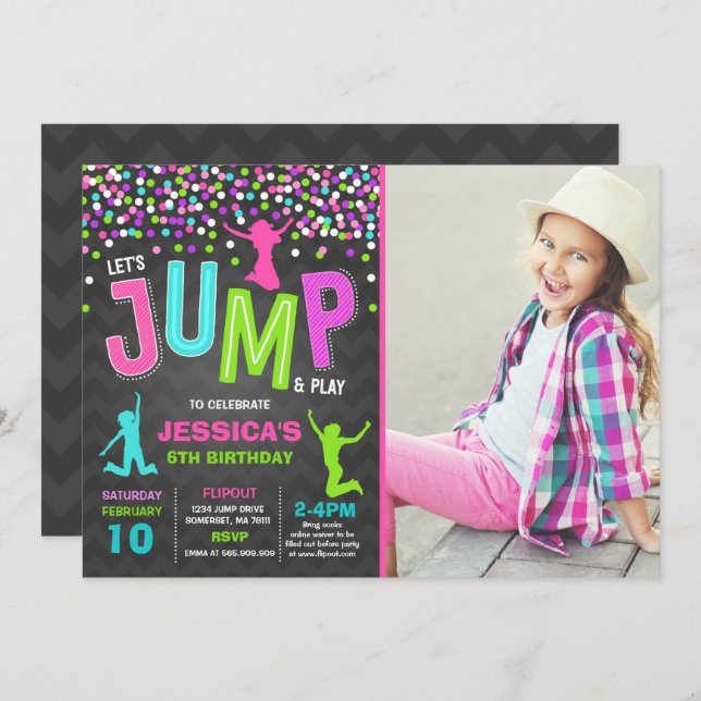 Jump Birthday Einladung Jump Trampolin Party (Vorne/Hinten)