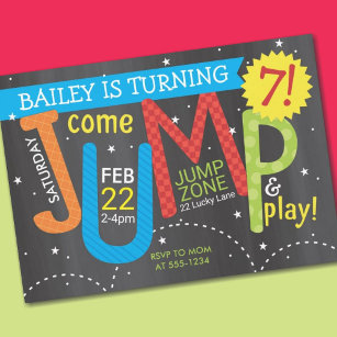 Jump Birthday Party - Rechte auf Chalkboard Einladung