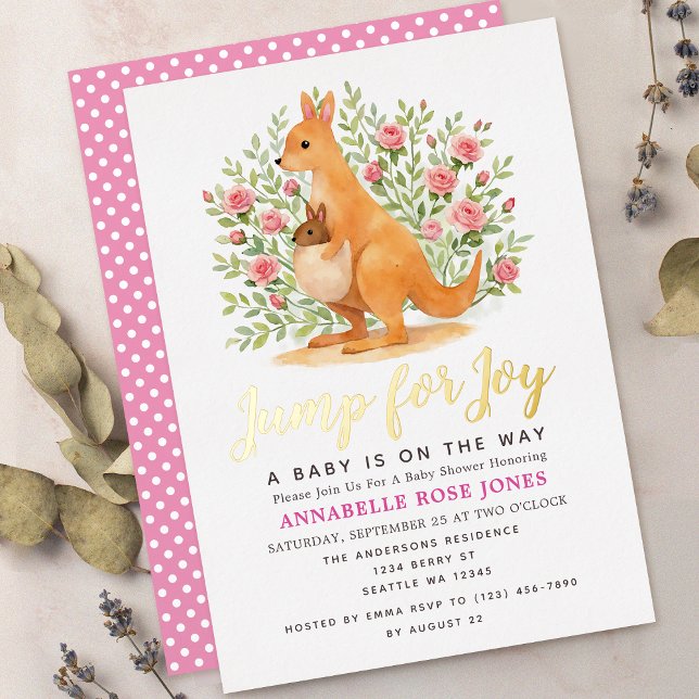 Jump For Joy Cute Kangaroo Girl Baby Shower Folieneinladung (Von Creator hochgeladen)
