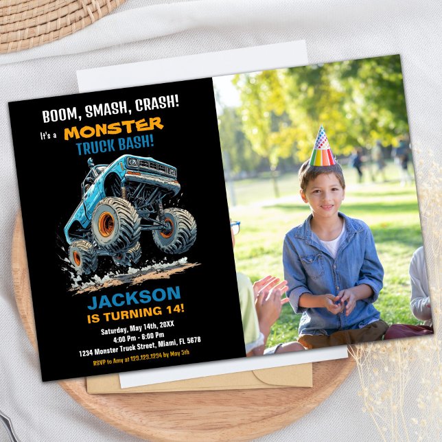 Jump Monster Truck Birthday Einladungen Foto (Jump Monster Truck Birthday Invitations Photo)