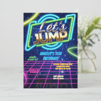Jump Party Bounce Neon Trampolinpark Einladung