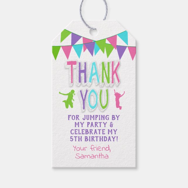 Jump Party prall rosa aquamarine lila Gefälligkeit Geschenkanhänger (Vorderseite)