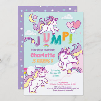 Jump Party unicorn Mädchen Geburtstagsfarbe Pastel Einladung