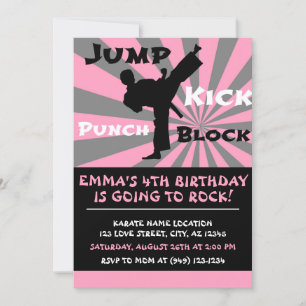 Jump Punch Kick Block Karate Party Geburtstag Einladung