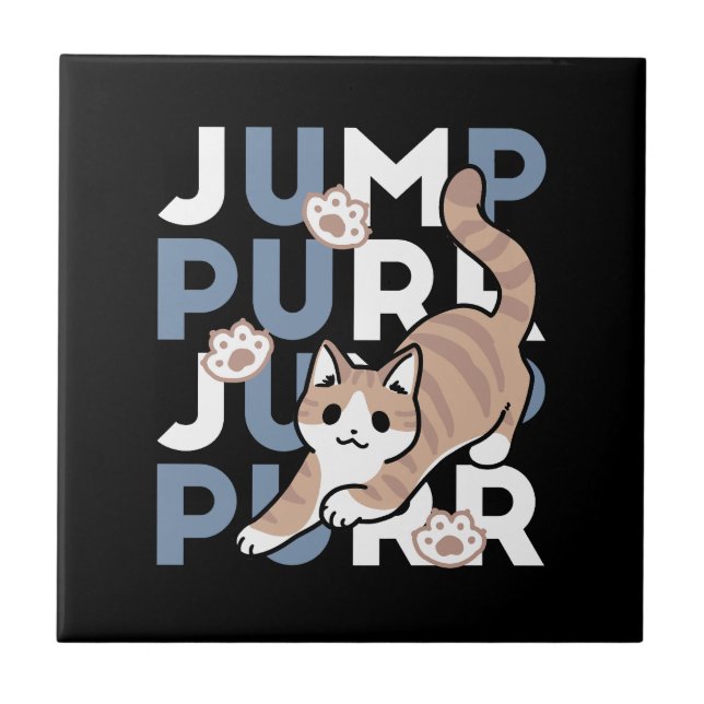 Jump Purr Jump: Spielerisches Cat Design mit Spaß  Fliese (Vorderseite)