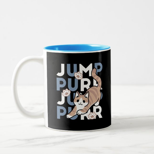 Jump Purr Jump: Spielerisches Cat Design mit Spaß  Zweifarbige Tasse (Links)
