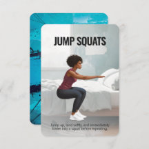 Jump Squats Fitness Card mit blauem Hintergrund