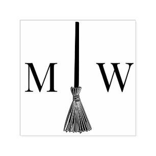 Jump the Broom Couple Wedding 2 Initial Monogram Permastempel