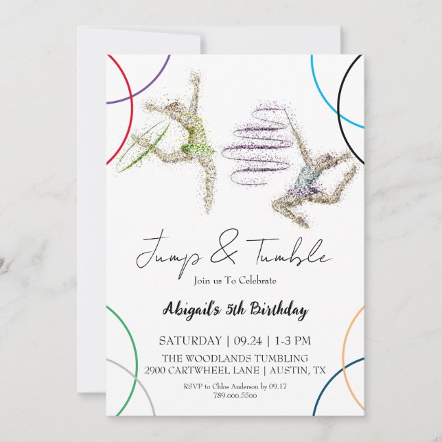 Jump Tumble Girl Gymnastic zum Geburtstag Einladung (Vorderseite)
