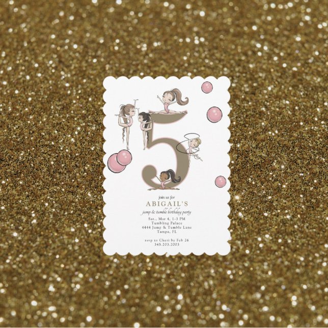 Jump & Tumble Gymnastics White 5th Birthday Party Einladung (Von Creator hochgeladen)
