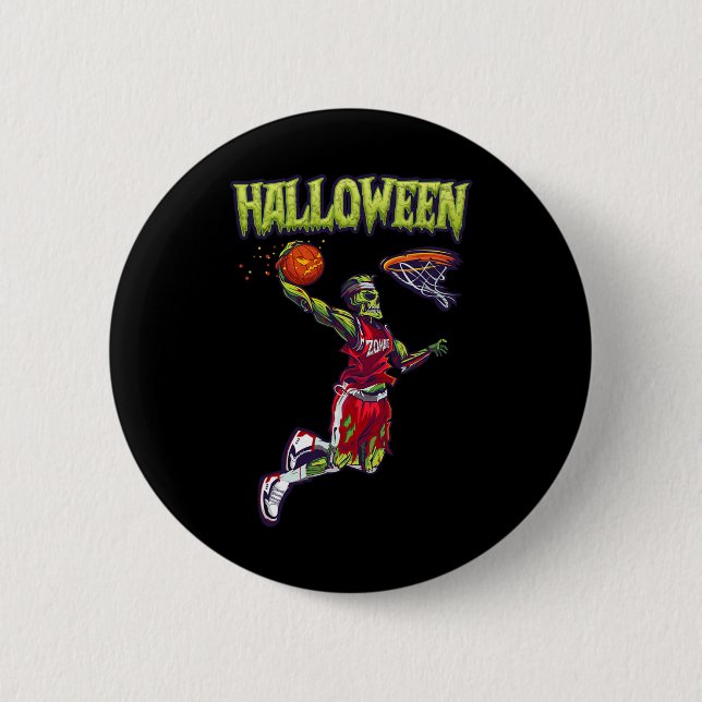 Jump Zombie Basketball Dunk Player Halloween Pumpk Button (Vorderseite)