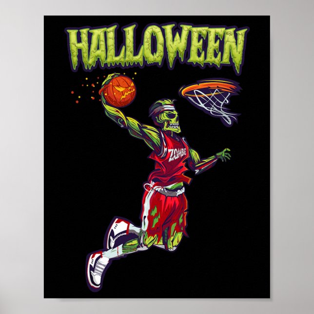 Jump Zombie Basketball Dunk Player Halloween Pumpk Poster (Vorne)