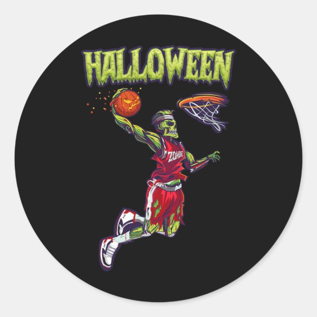 Jump Zombie Basketball Dunk Player Halloween Pumpk Runder Aufkleber (Vorderseite)