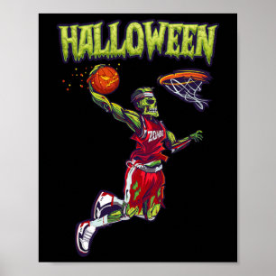 Jump Zombie Bysketbyll Dunk Player Halloween Pumpk Poster