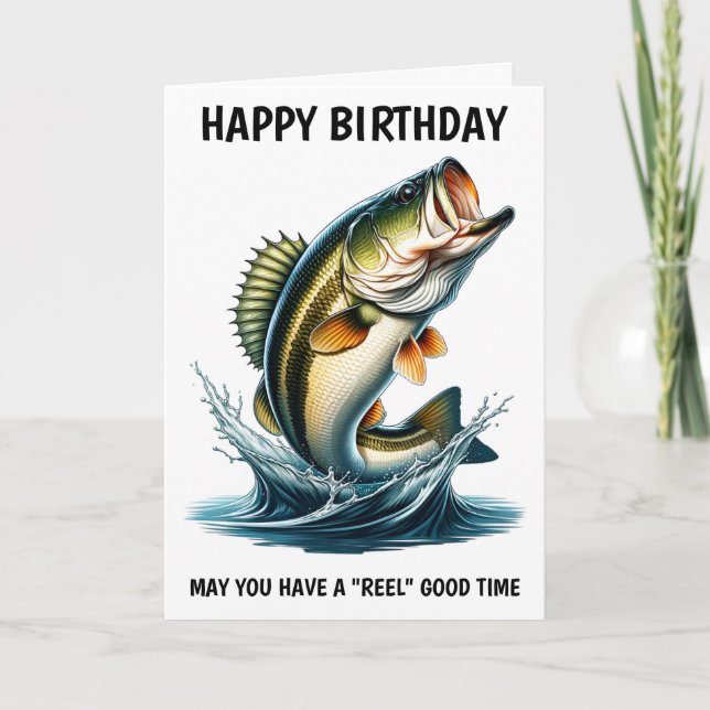 Jumping Bass Happy Birthday Card für den Fischer Karte (Vorderseite)