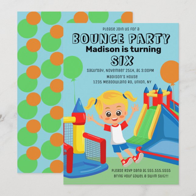 Jumping Bouncing Party Bounce House Geburtstag Einladung (Vorne/Hinten)
