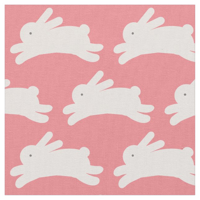 Jumping Bunny Pattern Pink Stoff (Nahaufnahme)