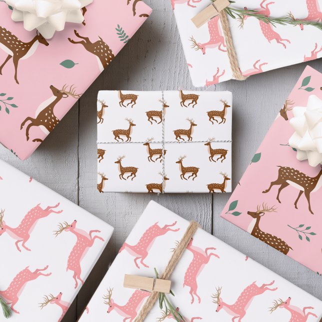 Jumping Deer und Blätter (Jumping Deer and leaves Wrapping Paper Sheets)