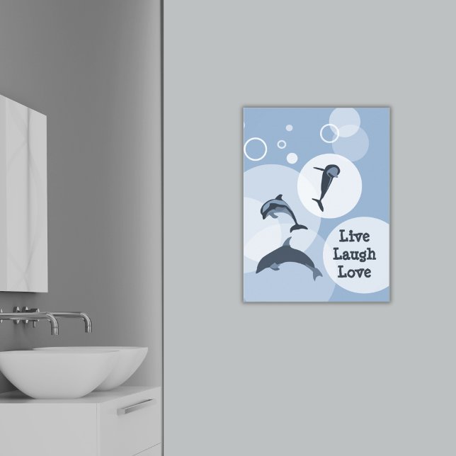 Jumping Delphins Live-Laugh-Liebe Poster (Joyfully Jumping Dolphins Live Laugh Love Poster, Bathroom Art)