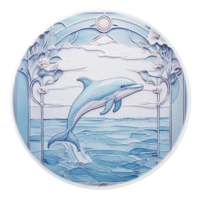 Jumping Dolphin Art Nouveau Imitats Relief Light B Keramikknauf (Vorderseite)