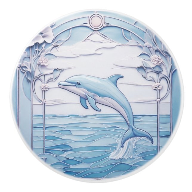 Jumping Dolphin Art Nouveau Imitats Relief Light B Keramikknauf (Vorderseite)