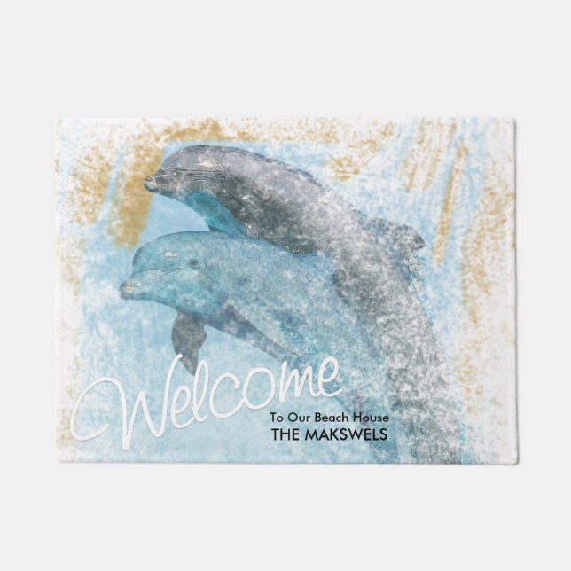 Jumping Dolphins Beach House Welcome Mat Fußmatte (Vorderseite)