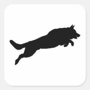 Jumping German Shepherd Silhouette Liebe Hunde Quadratischer Aufkleber