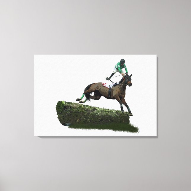 Jumping Horse Jockey in Green Canvas Print Leinwanddruck (Vorderseite)