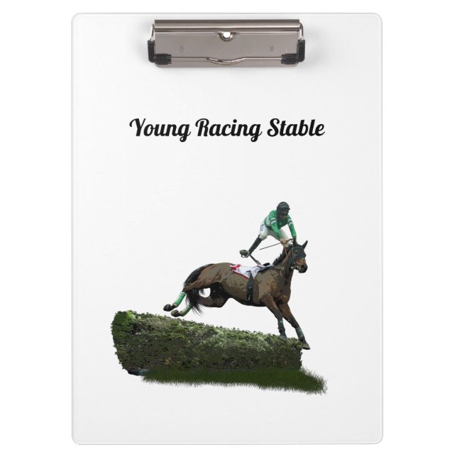 Jumping Horse Jockey in Green Clipboard Klemmbrett (Vorderseite)