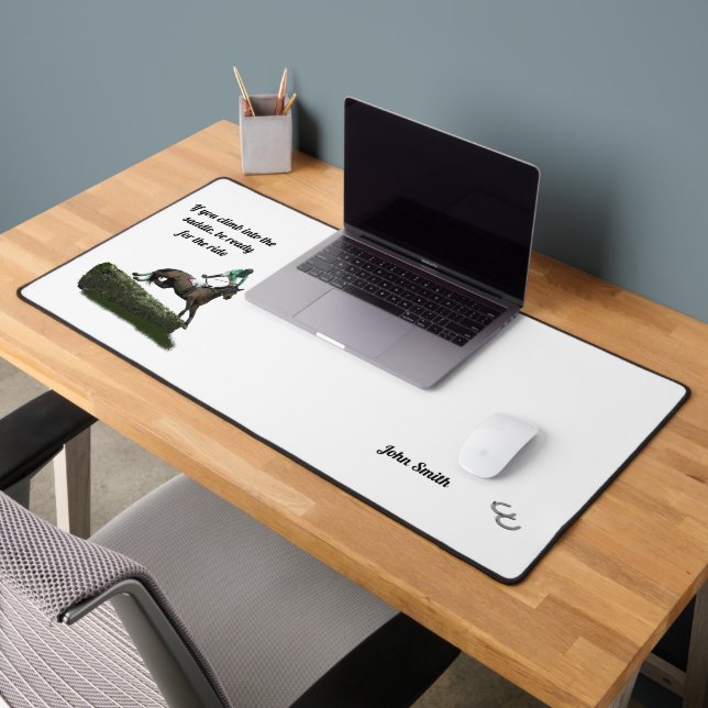 Jumping Horse Jockey in Green Desk Mat Schreibtischunterlage (Büro 2)