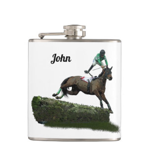Jumping Horse Jockey in Green Drink Flasche Flachmann