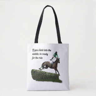 Jumping Horse Jockey in Green Tote Bag