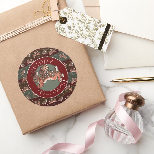 Jumping Jackalope Hoppy Holidays Runder Aufkleber (Schenken)