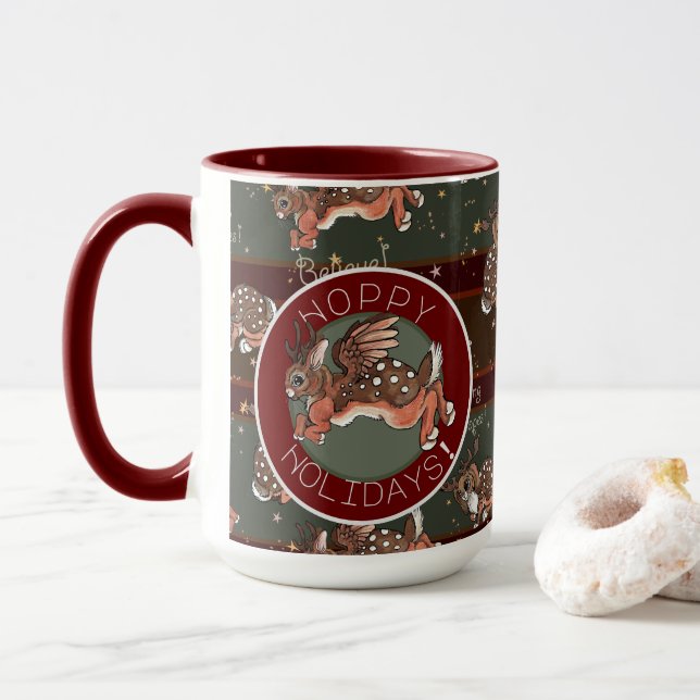 Jumping Jackalope Hoppy Holidays Tasse (Mit Donut)