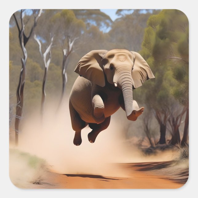"Jumping Joy: The Animated Elephants' Leap" Quadratischer Aufkleber (Vorderseite)