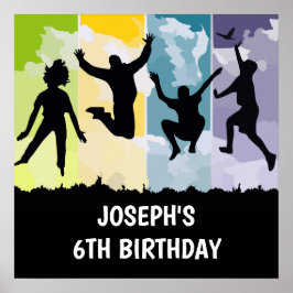 Jumping Kids Trampolin Geburtstagsparty Banner Poster