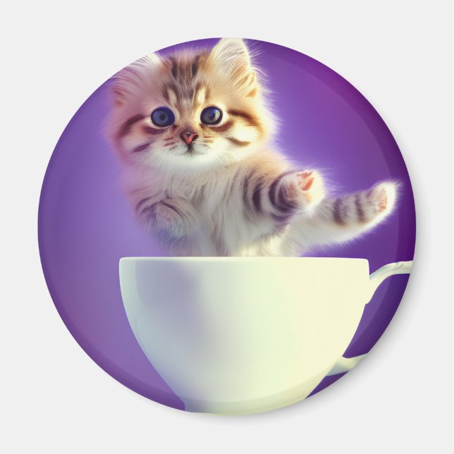 Jumping Kitten in einem Teacup - Katzenmagnet Magnet (Vorne)