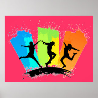 Jumping Menschen Silhouetten bunt - Poster