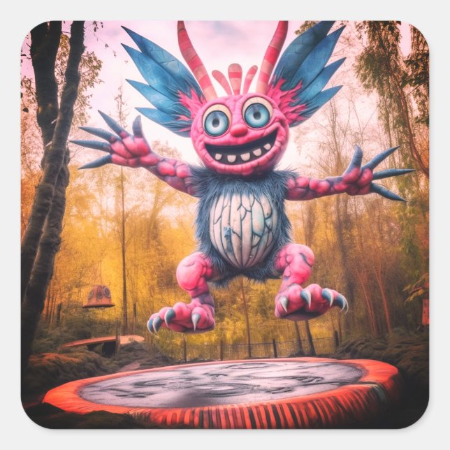 Jumping Monster Quadratischer Aufkleber (Vorderseite)