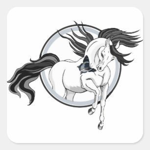Jumping Out ~ Pferd und Schmetterling Quadratischer Aufkleber