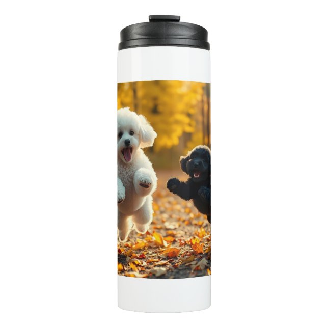 Jumping Poodle Puppies Thermosbecher (Vorderseite)
