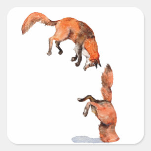 Jumping Red Fox Quadratischer Aufkleber