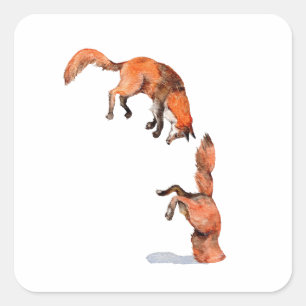 Jumping Red Fox Quadratischer Aufkleber