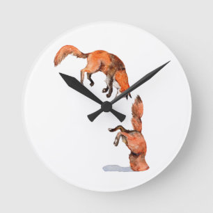 Jumping Red Fox Runde Wanduhr